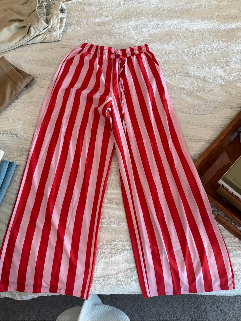 Bold Red & Pink Striped Wide-Leg Pants